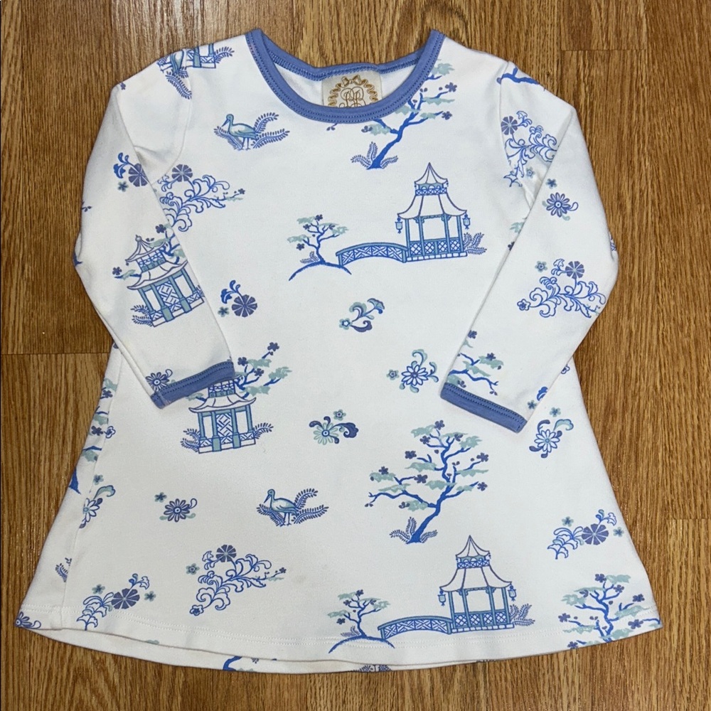TBBC Sir Proper’s Pagoda Blue and White Long Sleeve Polly Play Dress